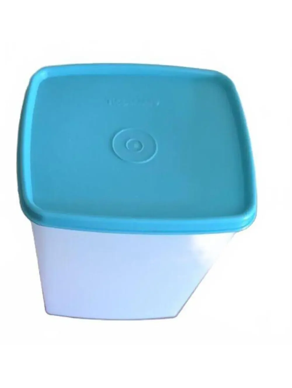 Vintage Tupperware Square Round Container Blue Lid Frosted